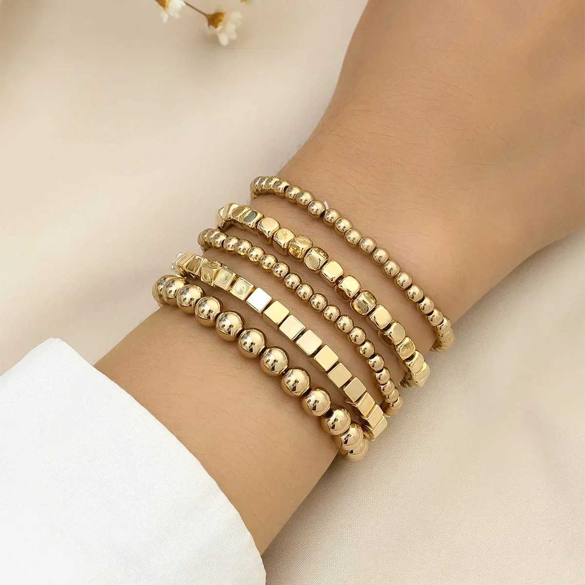 Trend Stretch Stainss Steel Bracets Gold Sliver Color 2MM 5MM 8MM Stacked Ball Beaded Bracet For Wen Men JewelryW251027