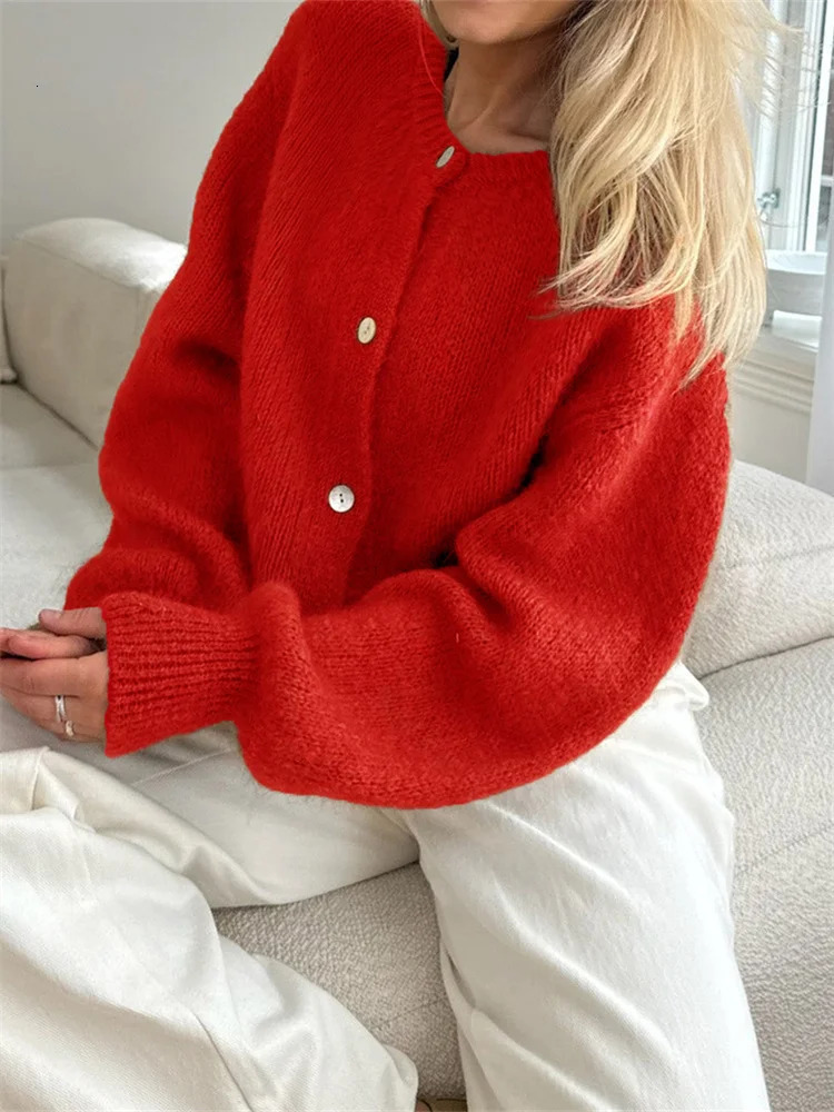 Womens Knit Outerwear Solid Color Cardigan Fuzzy Long Sleeve Button Down Sweater Soft Knit Tops 251027
