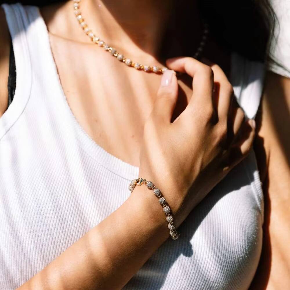 Custom Iced Out 4mm 925 Silver Mens Women With Moissanite Diamond Ball Beaded Bracelet