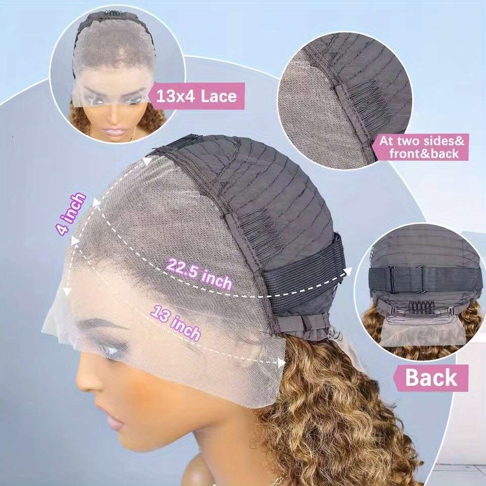 Brazilian Human Hair Short With 13X4 Front - Brown To Blonde Ombre Curly Wigs Women &, 200% Density Water Wave Bob Cut, Full Lace Frontal Wig For Sens