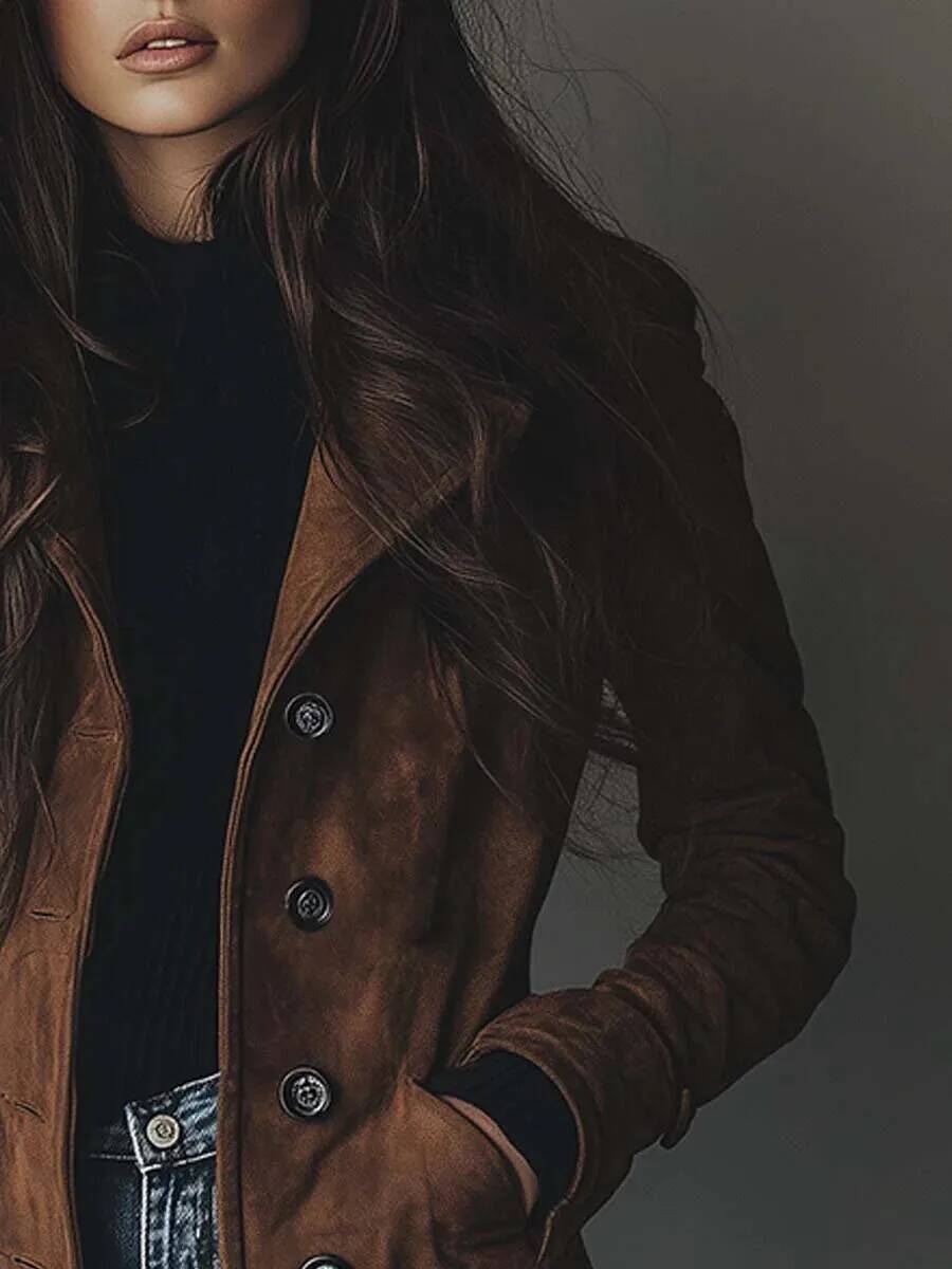 winter jacket women Women's Suede Trench Coat Long Single Breasted Full Sleeve Brown Windbreaker Elegant Autumn Street Outwear New