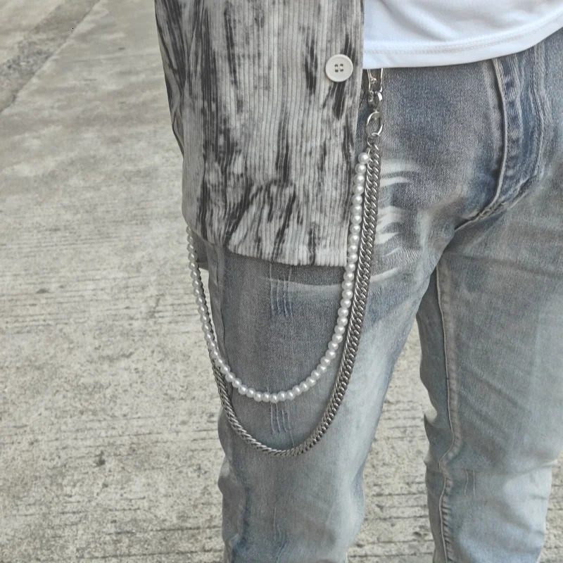 Model Stainless Steel Pearl Pants Chain Punk Hip Hop Fashionable Men And Women Jeans Pendant Accessories 251024