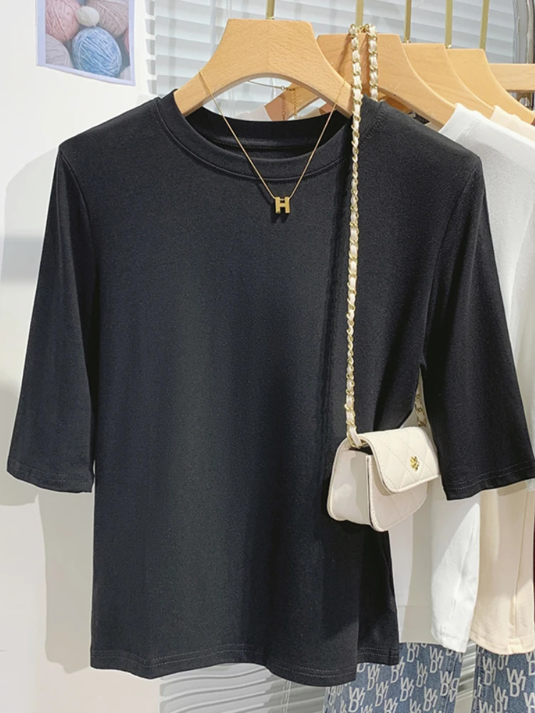 AOSSVIAO 2025 Summer 100 Cotton Womens Tshirt Bottoming Basic Crew Neck Fashionable Solid Lady Short Sleeve Tops Shirts 251027