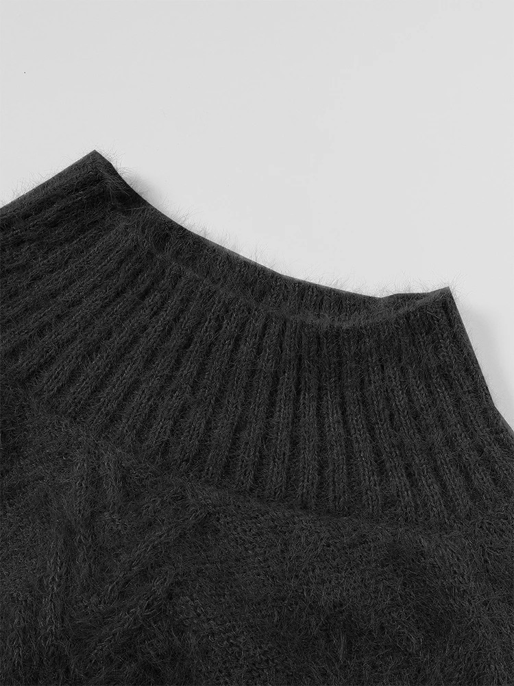 plus Size High Neck Ribbed Pullover Sweater Stranded Knit Long Sleeve Casual Solid for Autumn And Winter 251027