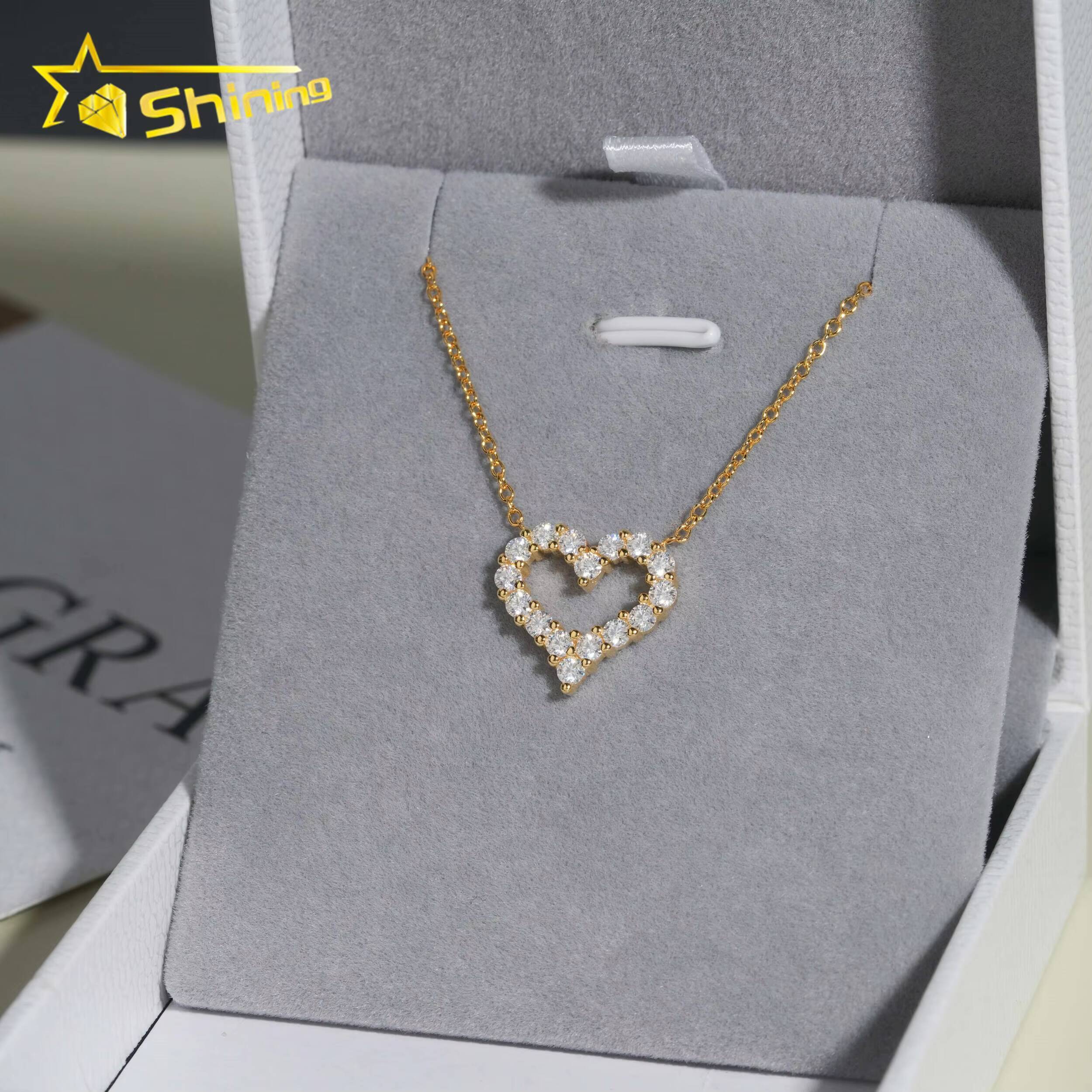 USA Local Stock Fast Shipping Fashion Elegant Heart 925 Sterling Silver Moissanite Necklaces for Women
