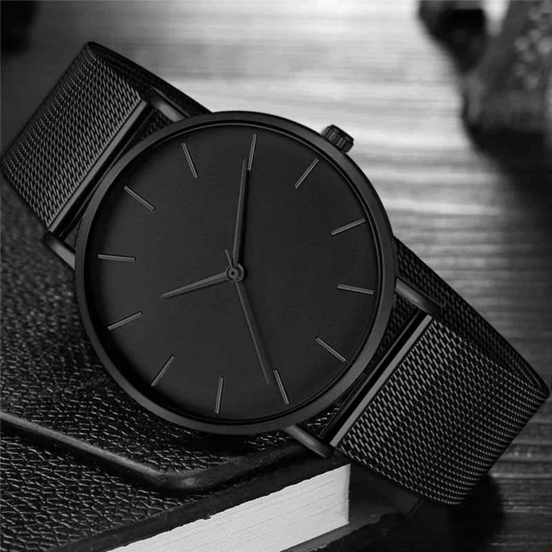 Black Men Watches Male Business Style Wristwatches Stainless Steel Quartz Watch Men Clock with Calendar Mesh Belt RelogioT251027