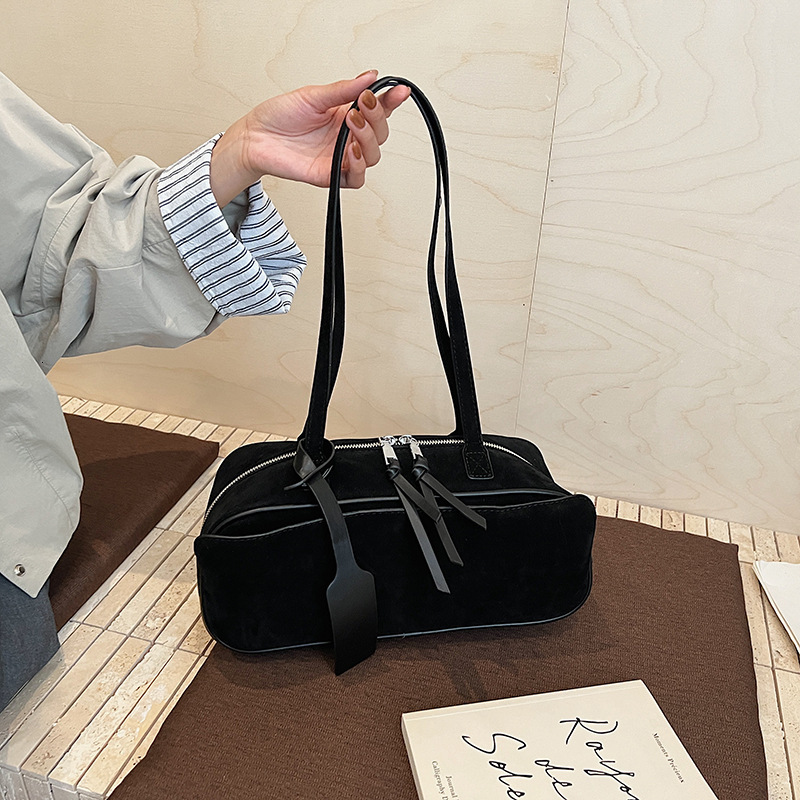 Free shipping designer bag High-end Suede Bowling Bag Handheld Underarm Bag New Matte Boston Bag Shoulder Bag