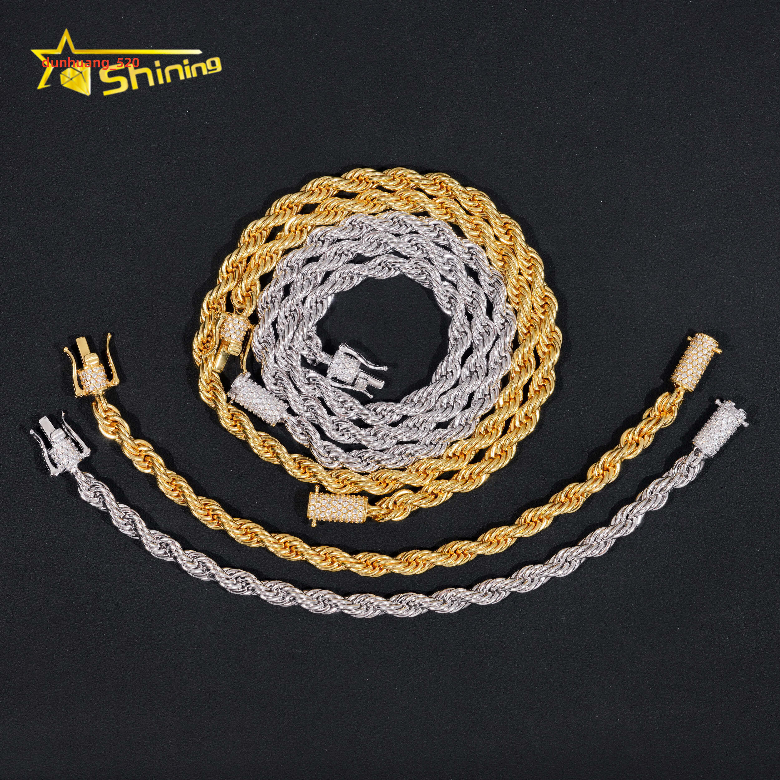 Wholesale Price Fashion Jewelry Necklace Hip Hop Gold Plated 6MM Stainless Steel Moissanite Rope Chain VVS Choker Necklace