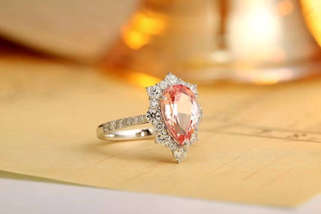 Womens Vintage Lab Grown Diamond Engagement Ring with Hidden Halo Pear Cut Morganite Gemstone for Wedding or PartyPT950