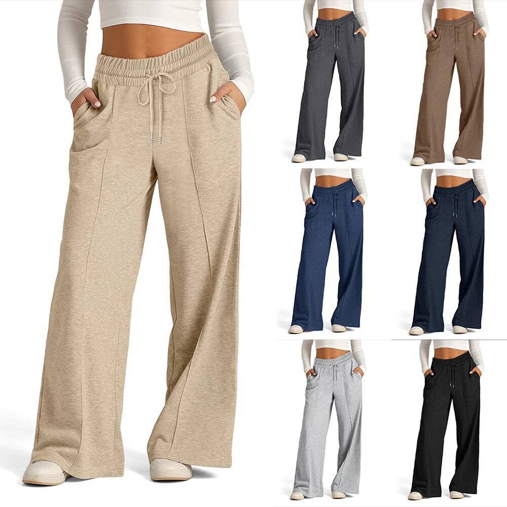 winter jacket women Autumn Winter European And American Women'S Drawstring Solid Color Waist Cinching Fashionable Wide Leg Casual Pants