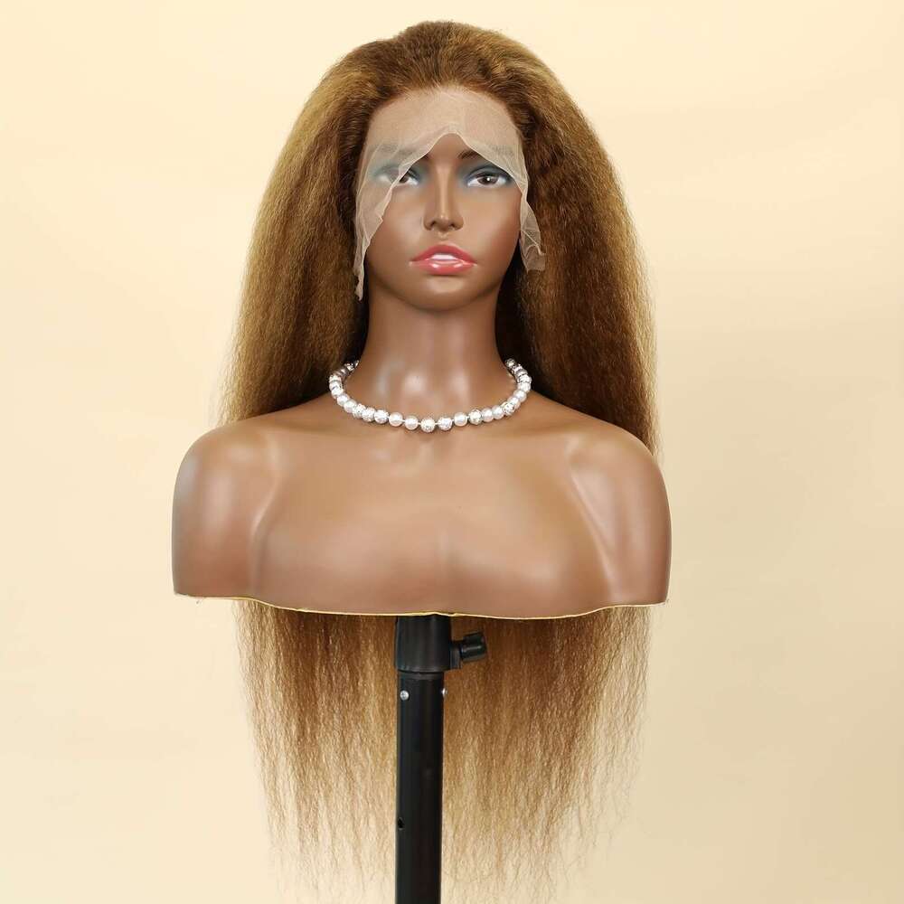 Highlight Brown Blonde Color Yaki Straight Wig 13X6 HD Transparent Lace Front Brazilian Pre Plucked Human Hair Wigs For Women