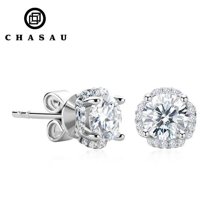 Factory Supply Directly 925 Sterling Silver Halo 5mm 05CT VVS Moissanite Flower Stud Earring for Girls