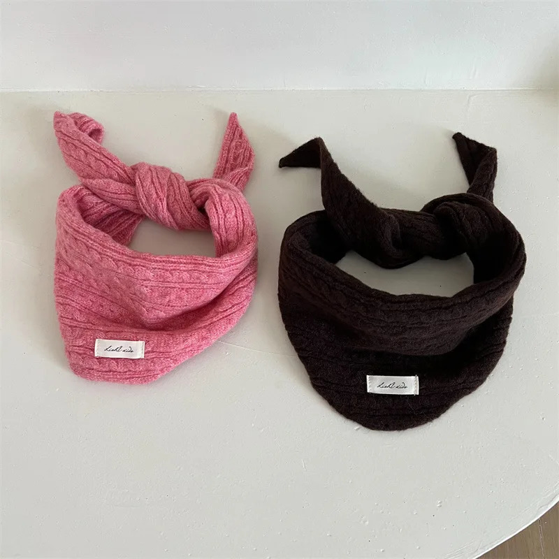 Autumn Winter Warm Kids Triangle Scarf Solid Color Cashmere Windproof Neckerchief Twist Knitted Woolen Children Scarves 251027