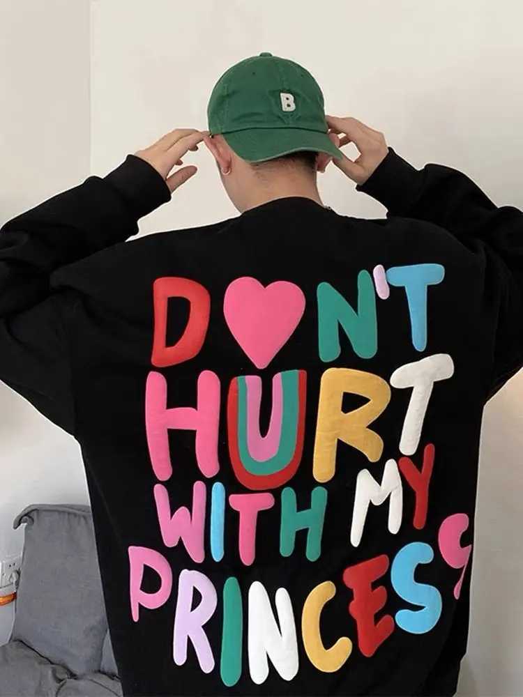 Letter Print Sweatshirts for Men Hip Hop Welcome Deal Y2k Clothes Luxury Aesthetic No Brand Pastel Color Warm Black Man Pullover W251027