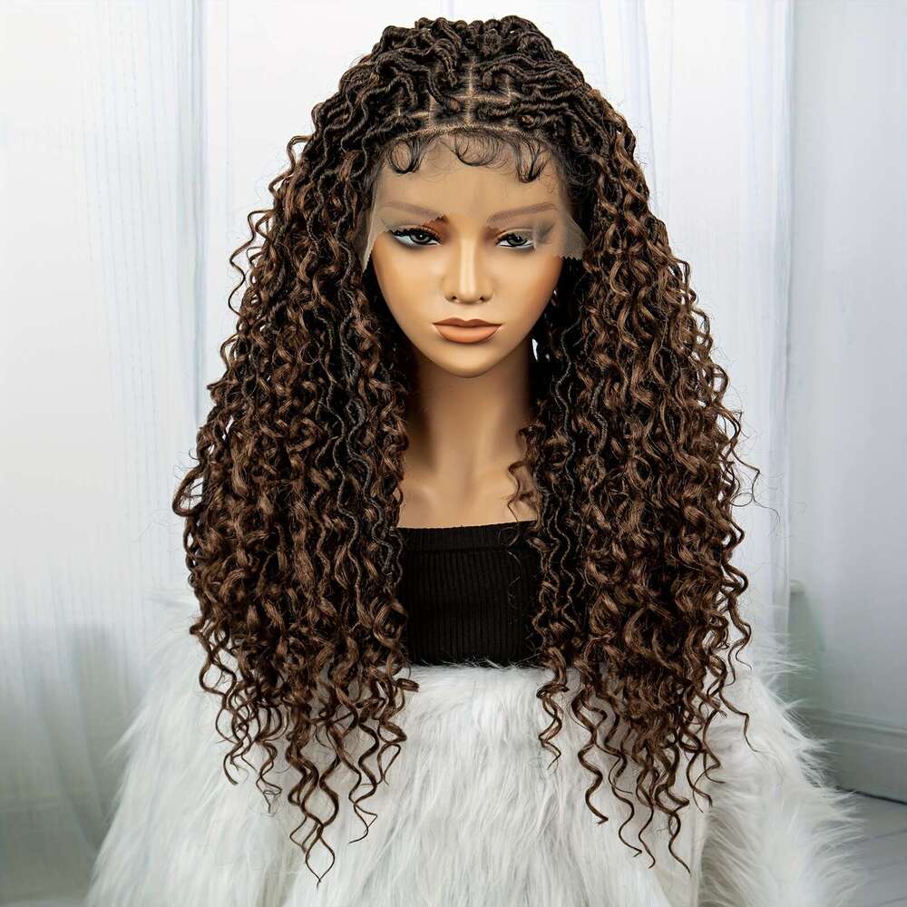 Elegant 26-Inch Lace Front Braided Wig Women - Handcrafted, Curly With Floral Edges, Heat Resistant Synthetic Fiber, Perfect For Daily Wear & Casual C