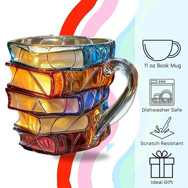 Painted Book Mug 11oz Novelty 3d Books Coffee Unique Colorful Resin Stack Cup Collection Gifts 251024