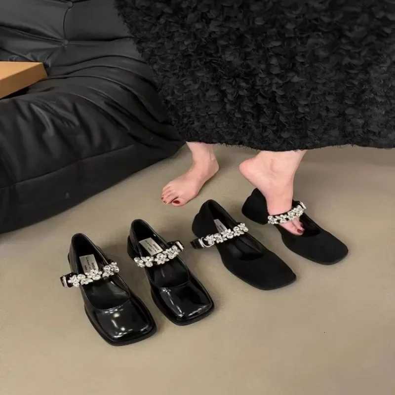 Womens Fi High Heel Single Shoes Autumn New Square Head Shallow Mouth Rhine Thick with Temperament Mary Jane ShoesXJ251027