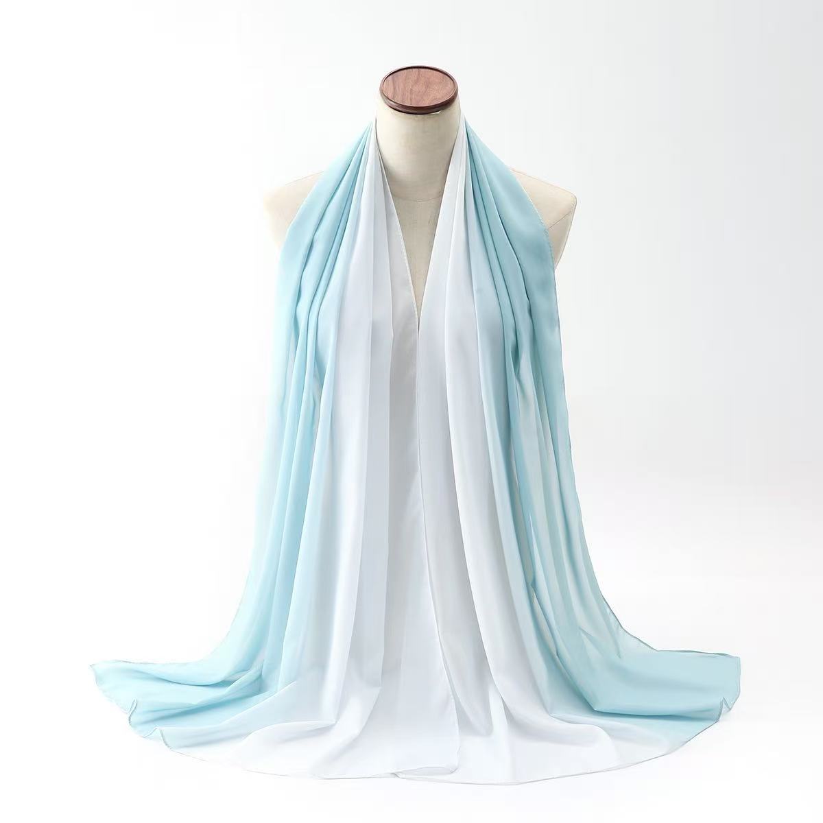 T2174 summer new solid color gradient Malay Indonesian cotton headscarf monochrome wide chiffon scarf