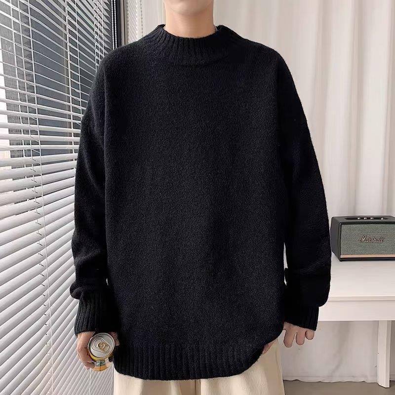 Autumn Winter Crew Neck Sweater Men Japanese Style Simple Solid Color Loose Versatile Warm Designer Sweater Pullover Lazy Style Couple Jacket