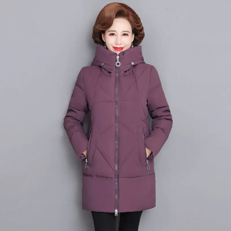 Hooded Thick Down Jacket Female Middle Aged Mother Cotton Winter Coat Grandmother Wear Plus Size Long Parka Women 6XL 251027