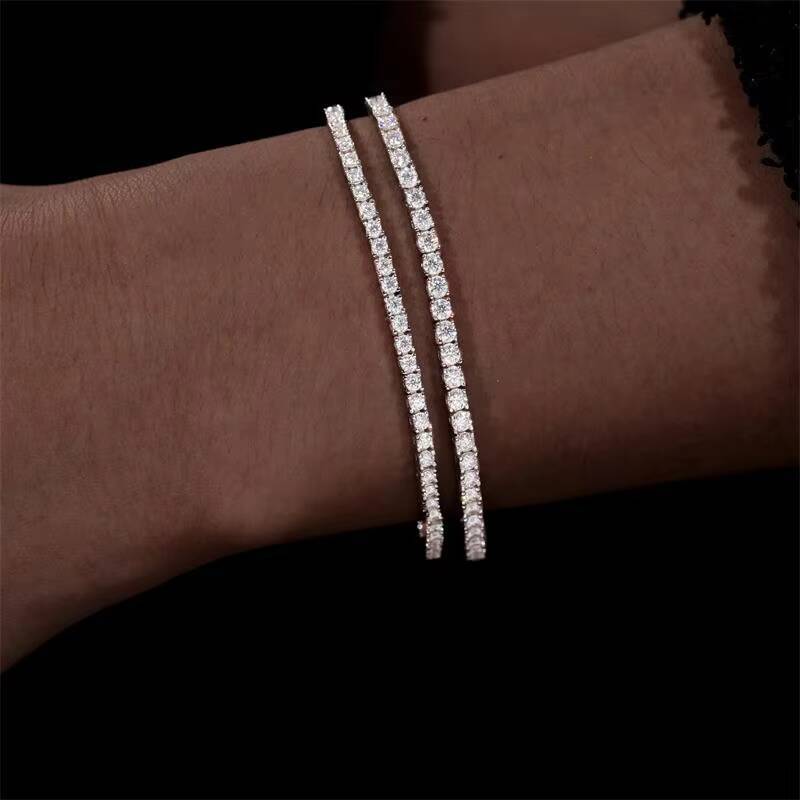Factory Price Diamond 2mm 25mm Tennis Chain 925 Silver Vvs Moissanite Hip Hop Iced Out Tennis Bracelet