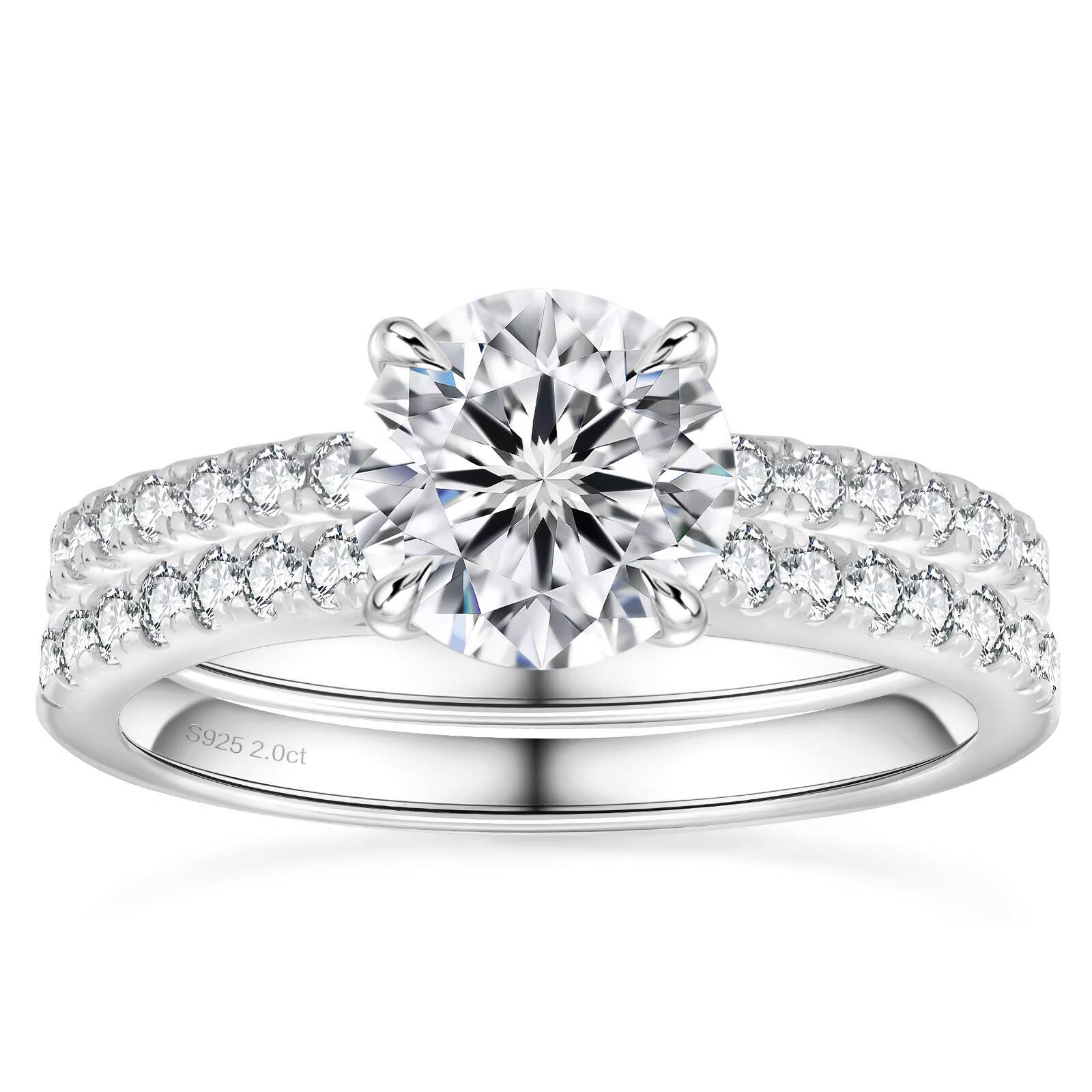 Moissanite Wedding Jewelry Bridal Sets 2CT D Color VVS1 Round Cut 925 Sterling Silver Engagement Ring Wedding Band for Women