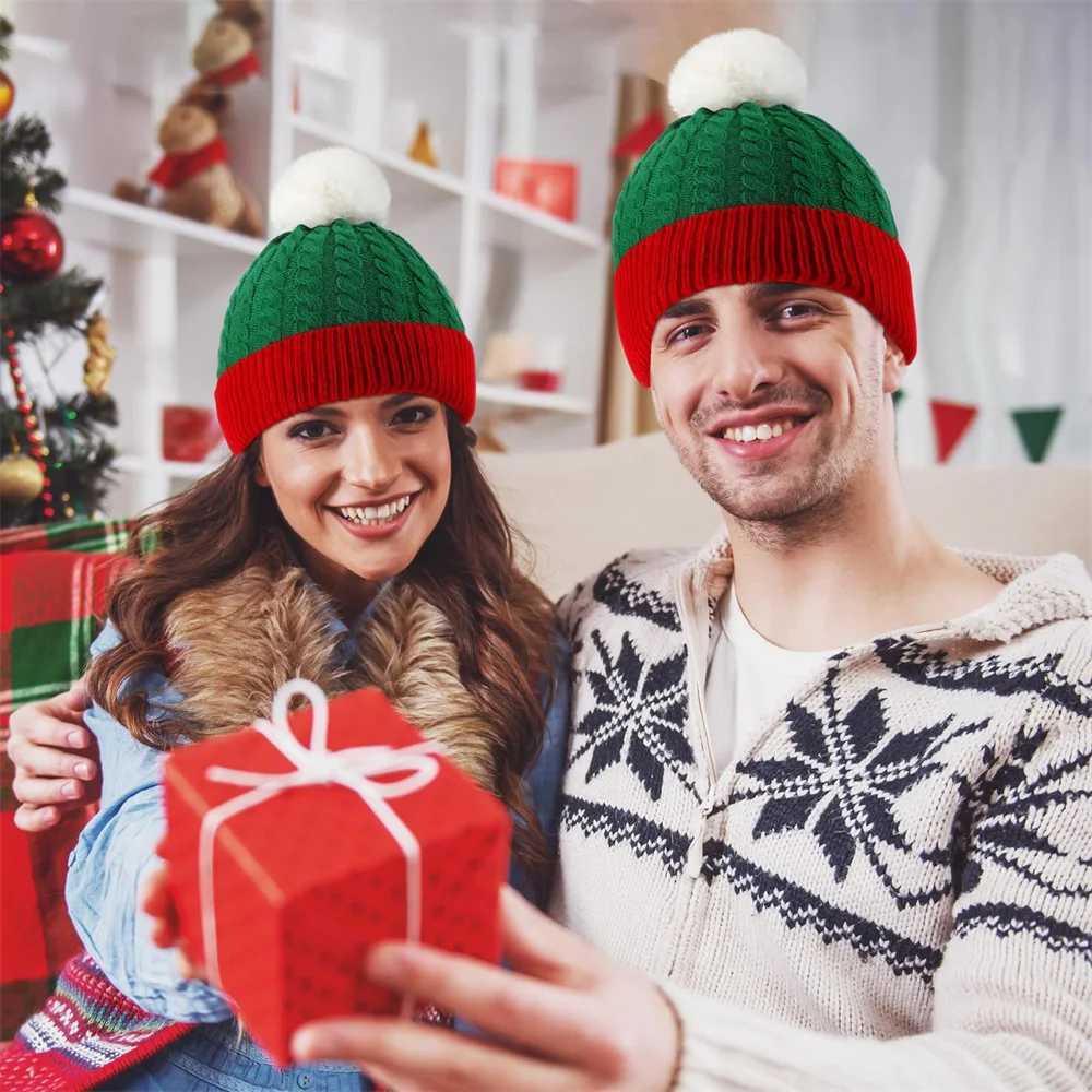 Christmas Red Green Hat Warm Winter Knitted Baby Beanie Cap New Year Party Navidad Noel Winter Merry Xmas Decor For Adult KidsW251027