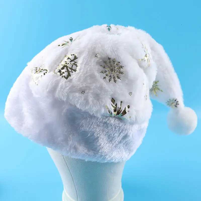White Plush Christmas Hat Gold Silver Sequins Snowflake Santa Hats Caps For Xmas Home Party Decor Navidad GiftsW251027