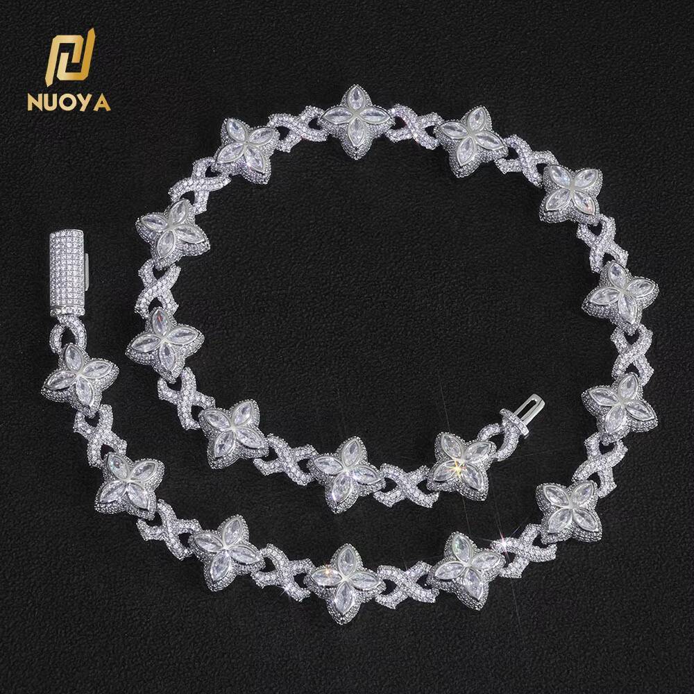 NUOYA Iced Out Diamond Four Leaf Clover Infinity Miami Cuban Link Chain Necklace Hip Hop Custom Jewelry Gift for Men Women