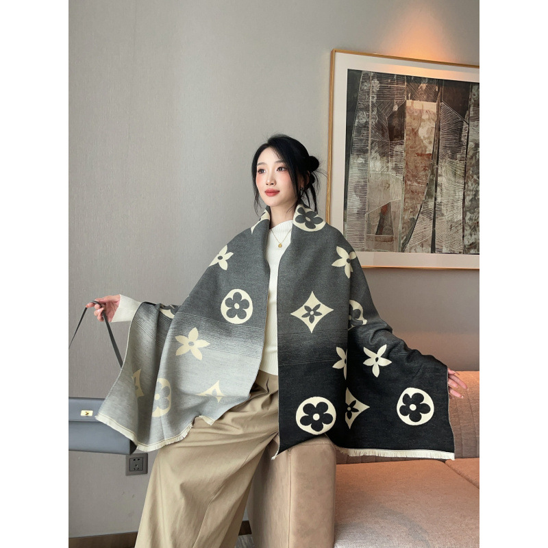 Luxury Women's Scarf Double-sided Shawl Premium Designer Thickened Blanket Fashion Pattern Gradient Color 180*65cm