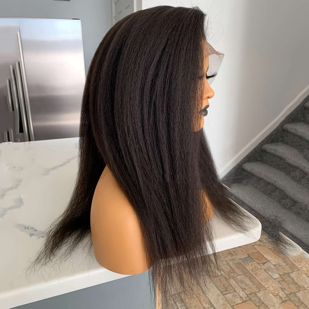 13X4 Wig 13X4 Lace Frontal Synthetic Wigs For Women Glueless, Preplucked, Bleach Knots, Long Yaki Kinky Straight Soft Hair | Black Color, Cosplay, Dai