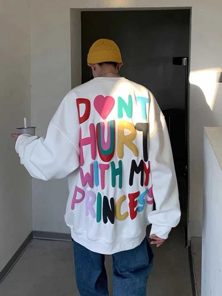 Letter Print Sweatshirts for Men Hip Hop Welcome Deal Y2k Clothes Luxury Aesthetic No Brand Pastel Color Warm Black Man Pullover W251027