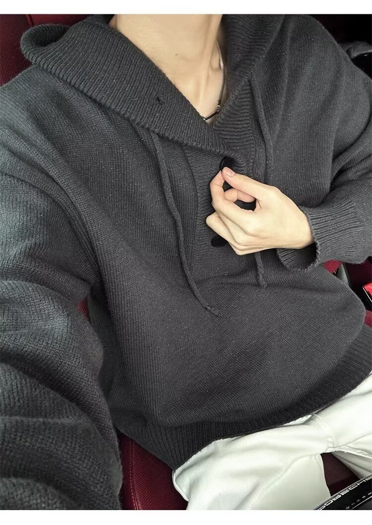 Gray Designer Sweater Pullover Sweater For Men Autumn And Winter New Style Lazy And High-end Feel Hooded Knitted Sweater Versatile Half Cardigan Sweat