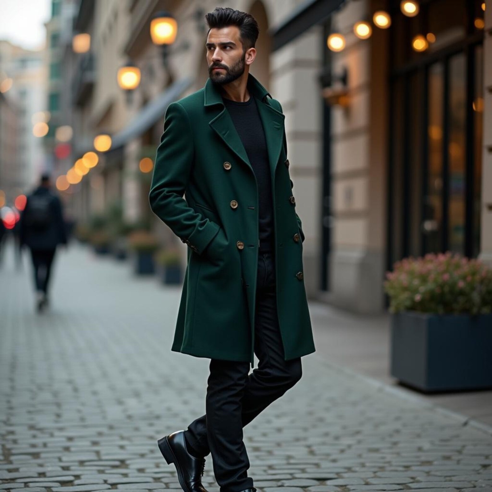 Wool Blend Coat Men Over Jacket Double Breasted Long Overcoat Plus Size Solid Color Green Warm Formal Business Tailored Wear