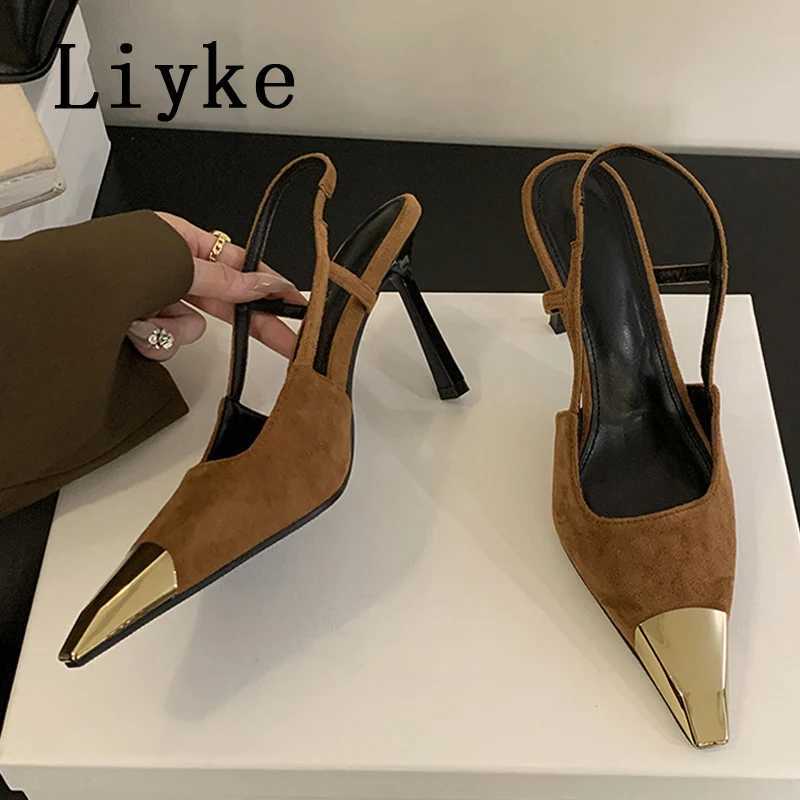 Liyke Sexy Slingback Sandal Female Design Metal Pointed Toe Stiletto High Heels Party Prom Shoes Women Pumps Zapatos MujerXJ251027