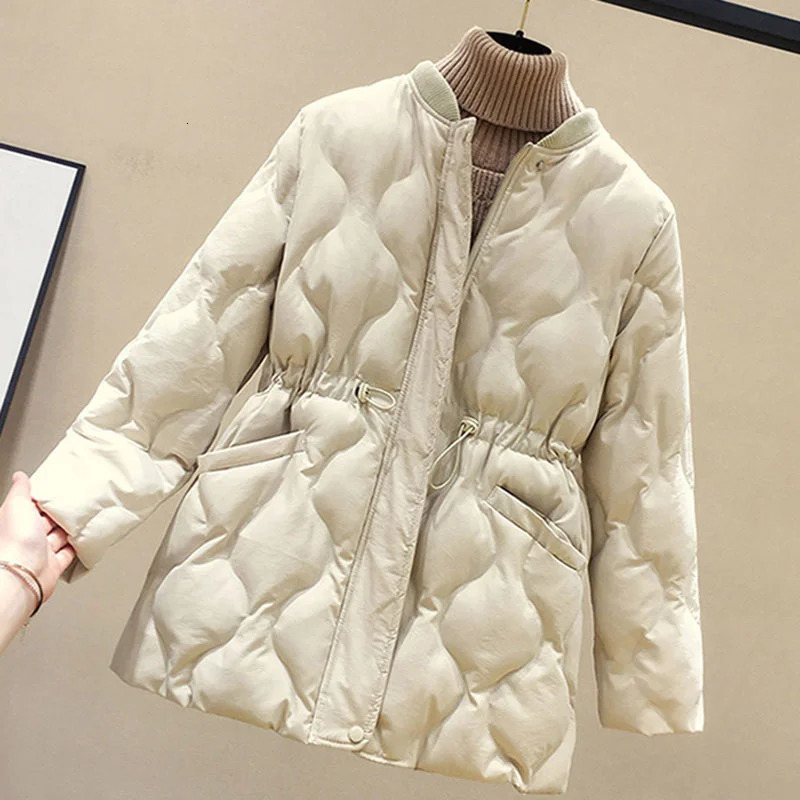 Winter Women Parkas Down Cotton Overcoat Female Casual Thick Warm Windproof Waist Padded Outwear Coat 251027