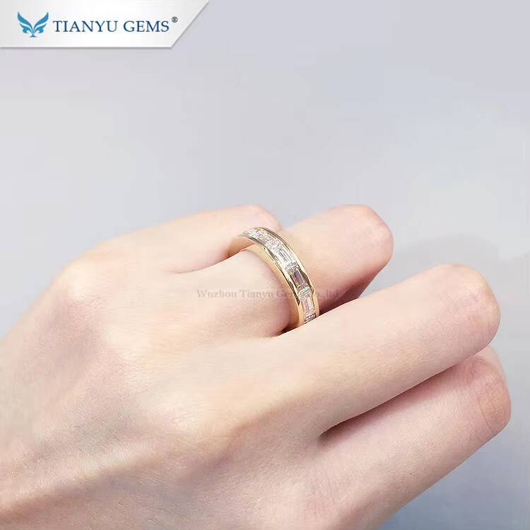 Tianyu Gems 3x5mm Baguette Cut Moissanite Band Ring DEF Colorless Women 18k 14k 10k Yellow Gold Rings Wedding Customized Jewelry
