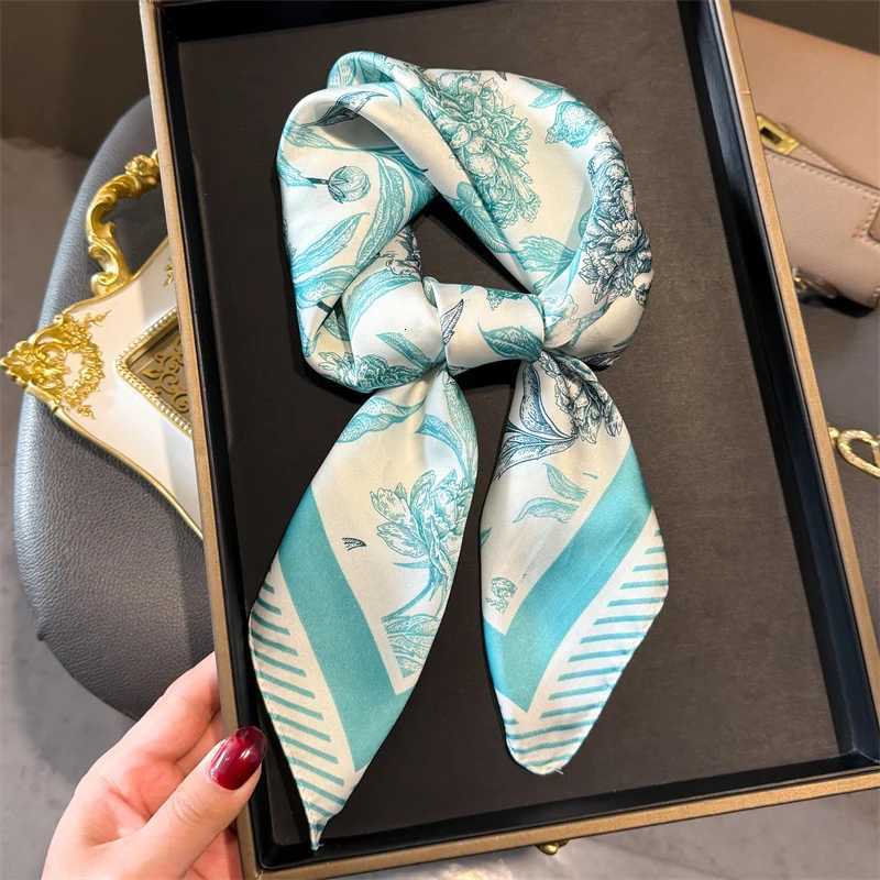 2025 Silk Imitation Print Hair Scarf Wen Floral Kerchi Neck Tie Hand Wrist Foard Shawl Wraps Hijab Bandana EcharpeW251027