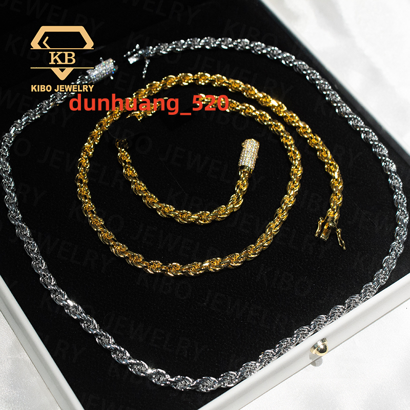 Hip Hop Rope Chain Gold Plated White Gold Plated 925 Sterling Silver Moissanite Rope Chain Clasp Rope Chain