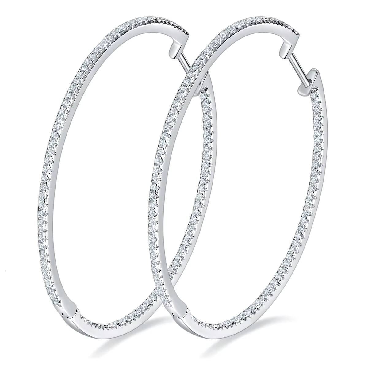 50mm Statement Hoop Earrings Fine Jewelry 925 Sterling Silver Women Female White Big Moissanite Hoop Earrings for Women