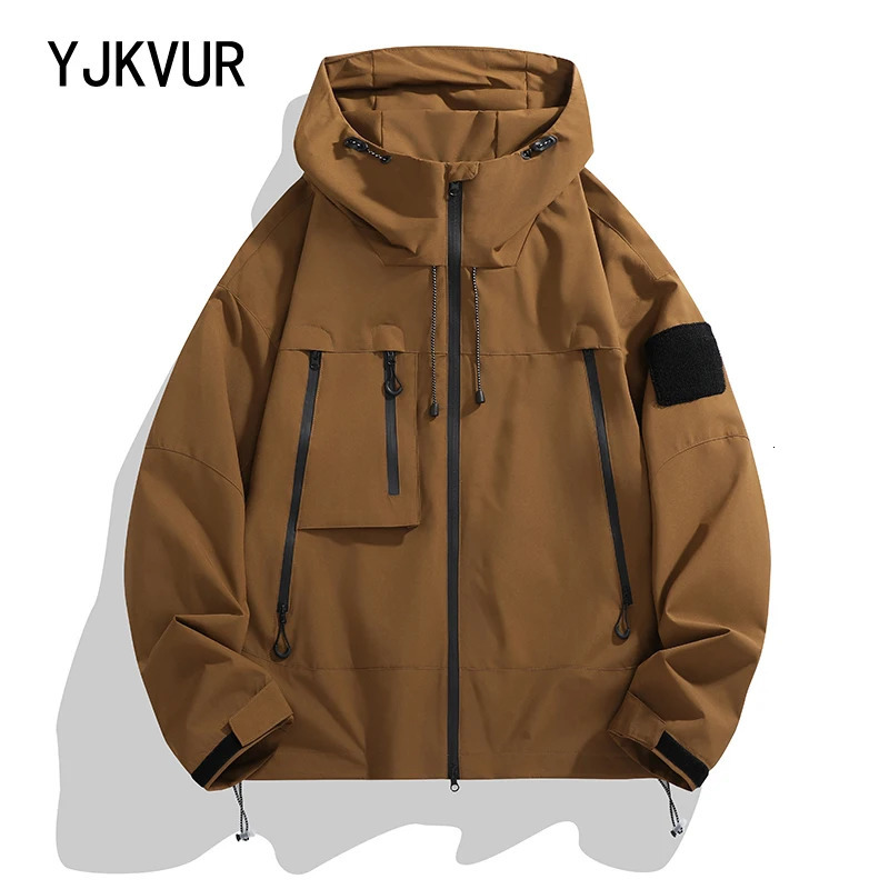 YJKVUR 2025 Autumn Unisex Soft Shell Outdoor Hooded Jackets Men Plus Size Water Repellent Rain Coats for HikingGolfTravel 251015