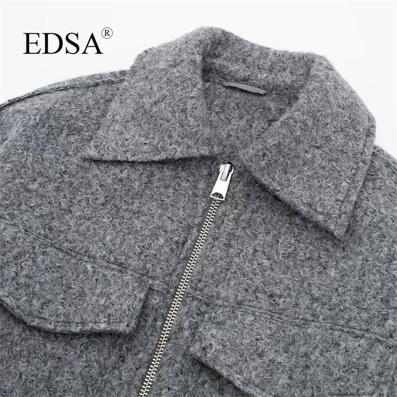 winter jacket women EDSA Women Solid Bomber Jacket with Flap Pockets Front Zipper Lapel Autumn Winter Casual Cropped Outerwear