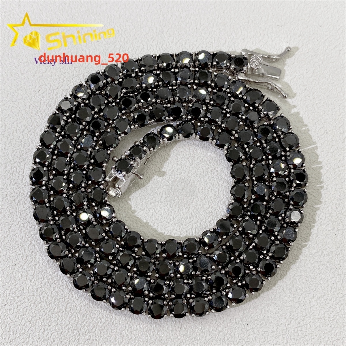 925 Sterling Silver GRA Certificated 3mm 4mm Black Moissanite Tennis Chain Pass Diamond Tester Hip Hop Tennis Necklace
