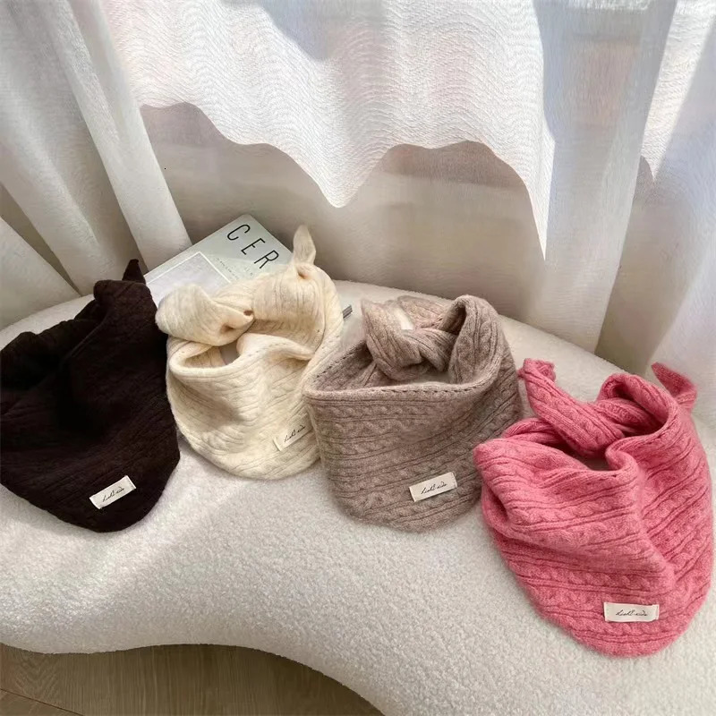 Autumn Winter Warm Kids Triangle Scarf Solid Color Cashmere Windproof Neckerchief Twist Knitted Woolen Children Scarves 251027