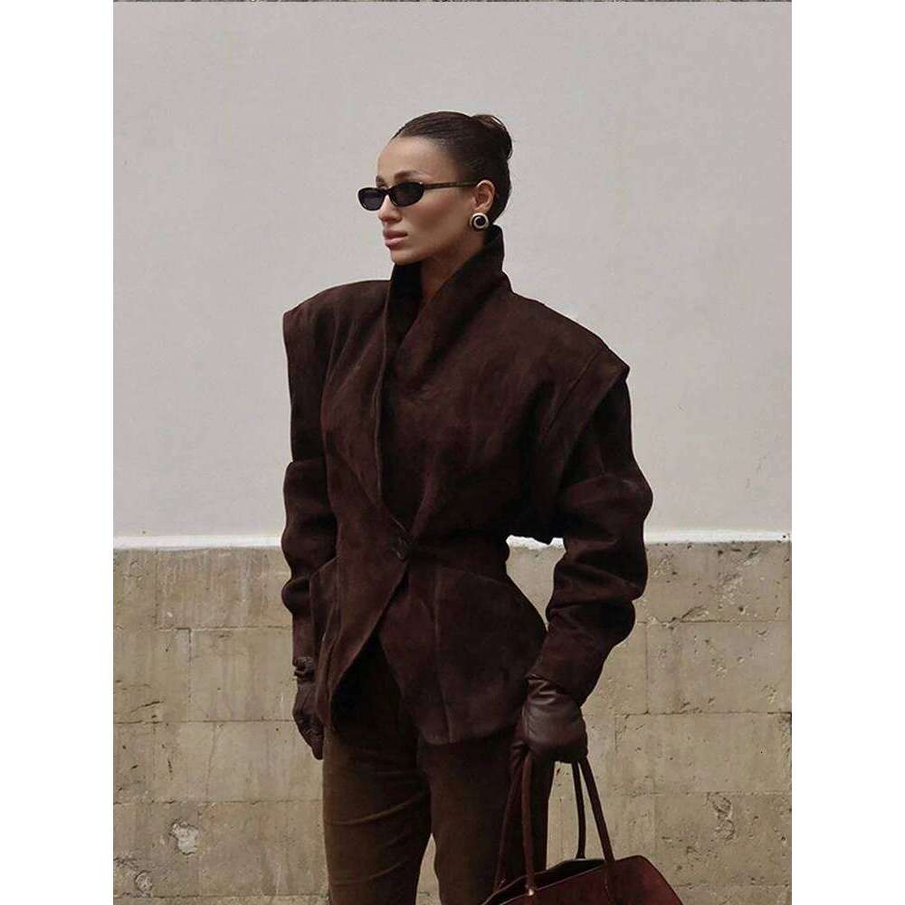 Solid Waist Cinching Blazer Women Shoulder Pads Lapel Single Breasted Long Sleeves Jackets Chic Elegant Casual Street Outerwear