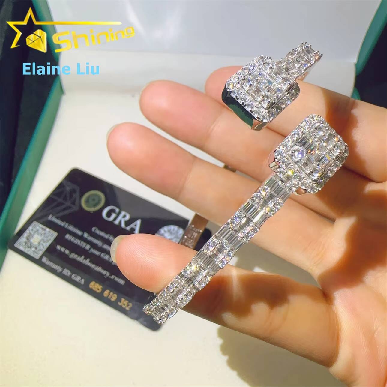 Pass Diamond Tester Hip Hop Fashion Jewelry VVS Moissanite Iced Out GRA Certificate S925 Silver Bangle Bracelet Man