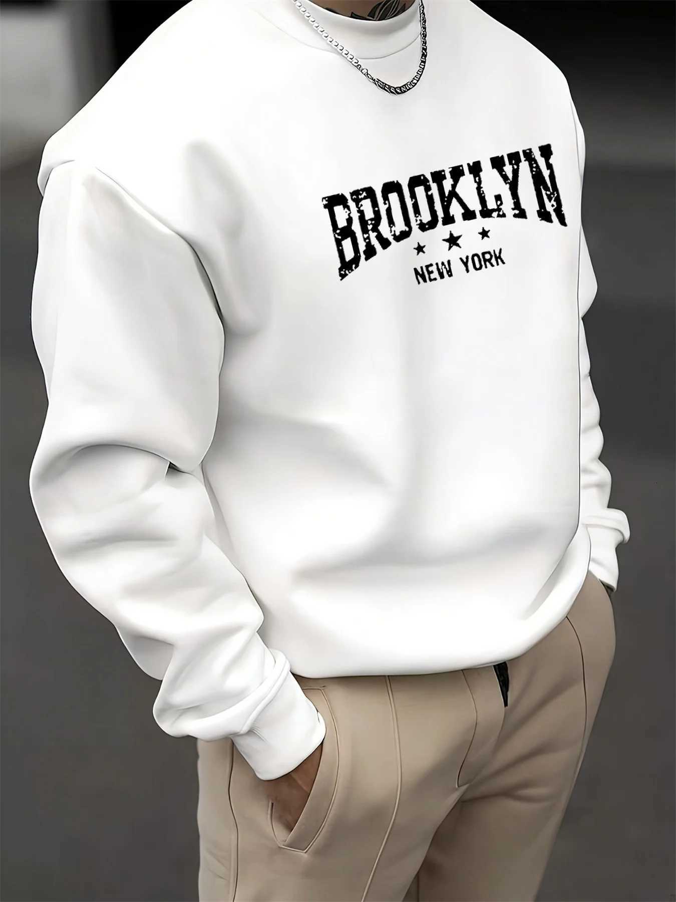 Mens autumn and winter fashionable casual loose Brooklyn letter graphic printed long sleeved round neck sweatshirt W251027