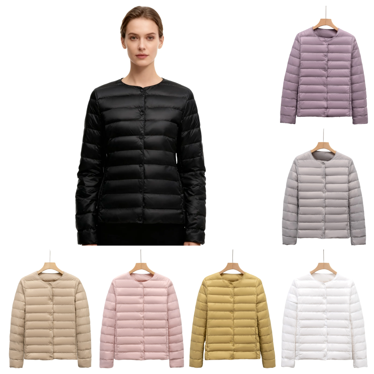 Women's Down & Parkas Minimalist Womens Solid Color Long Sleeve Down Jacket with Rounded Collar Perfect for Fall Winter