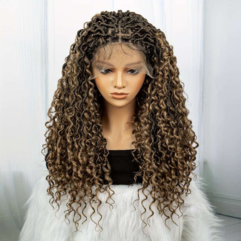 Elegant 26-Inch Lace Front Braided Wig Women - Handcrafted, Curly With Floral Edges, Heat Resistant Synthetic Fiber, Perfect For Daily Wear & Casual C