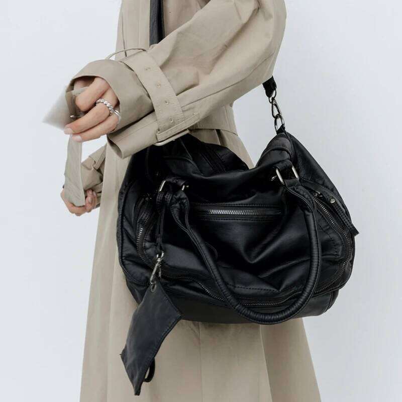 Annmouler Brand Design For Women Large Capacity Handbag PU Soft Leather Tote Fashion Motorcycle Lady Crossbody Bag